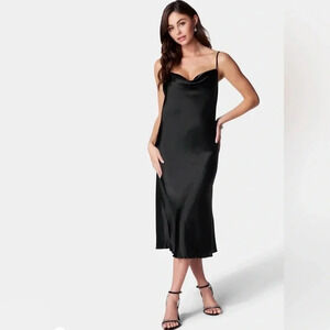 bebe | SATIN COWL NECK SLIP MIDI DRESS | Sz M
